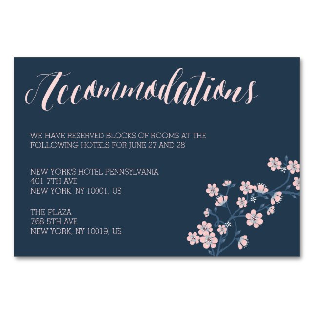 Romantic Pink Floral Wedding Accommodation Cards (Front)