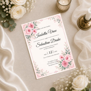 Romantic Pink Floral Wedding Design Invitation