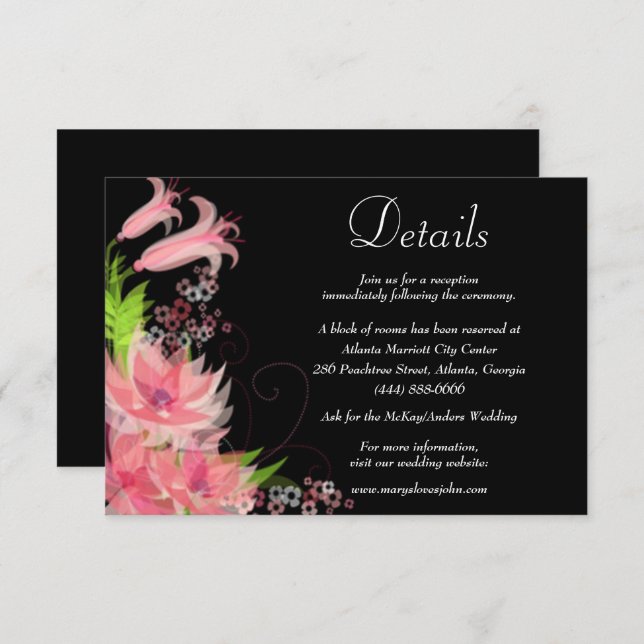 Romantic Pink Floral Wedding Details Enclosure Card (Front/Back)
