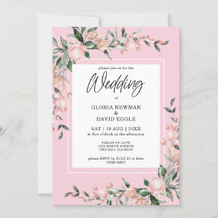 Romantic Pink Floral Wedding Invitation