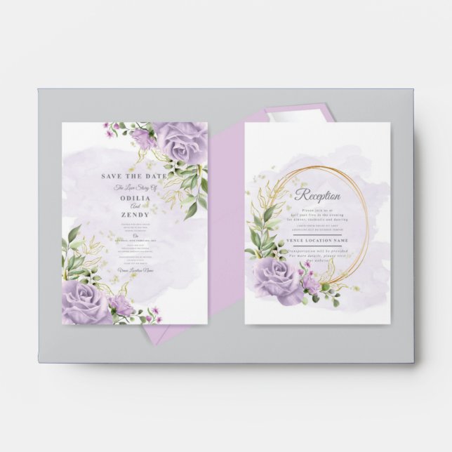 Romantic  Pink Floral Wedding Invitation Cards Envelope (Front)