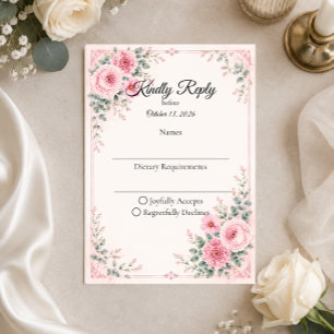 Romantic Pink Floral Wedding RSVP Card