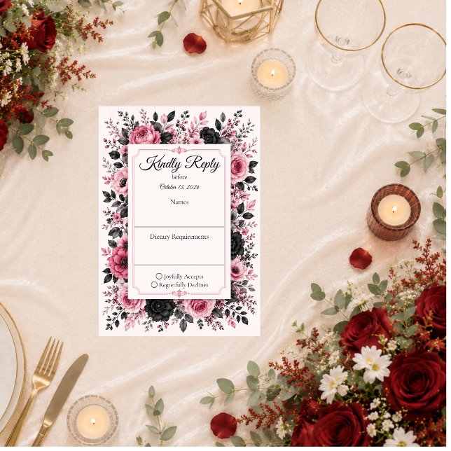 Romantic Pink Floral Wedding RSVP Card (Creator Uploaded)