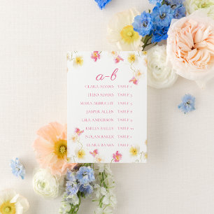 Romantic Pink Floral Wedding Seating Chart Card