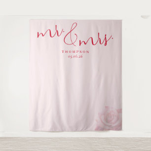 Romantic Pink Floral Wedding Sign Tapestry