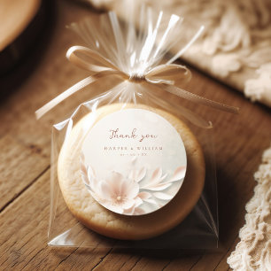 Romantic pink floral wedding thank you classic round sticker