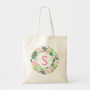 Romantic Pink Floral Wreath Personalised Tote Bag