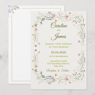 Romantic Pink Floral Wreath Wedding Classic Invitation