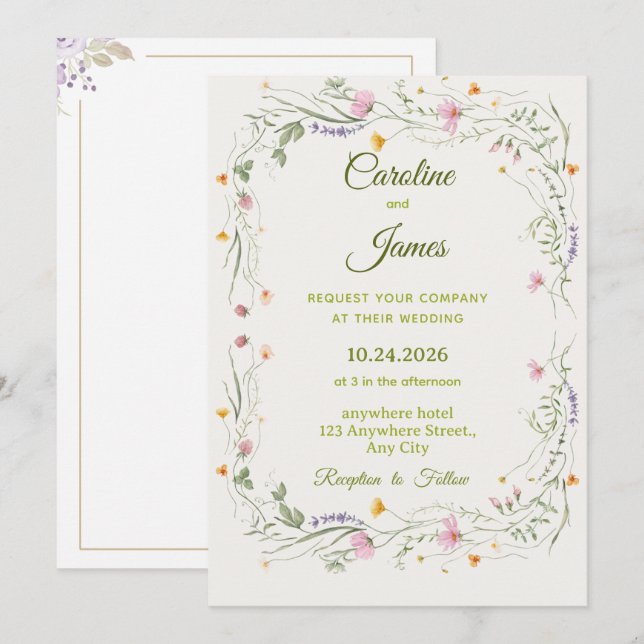 Romantic Pink Floral Wreath Wedding Classic Invitation (Front/Back)