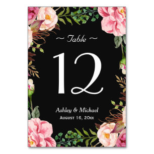 Romantic Pink Floral Wreath Wedding Table Number