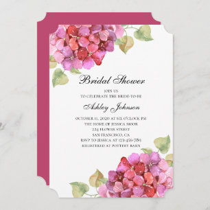 Romantic pink flower. Floral fuchsia bridal shower Invitation