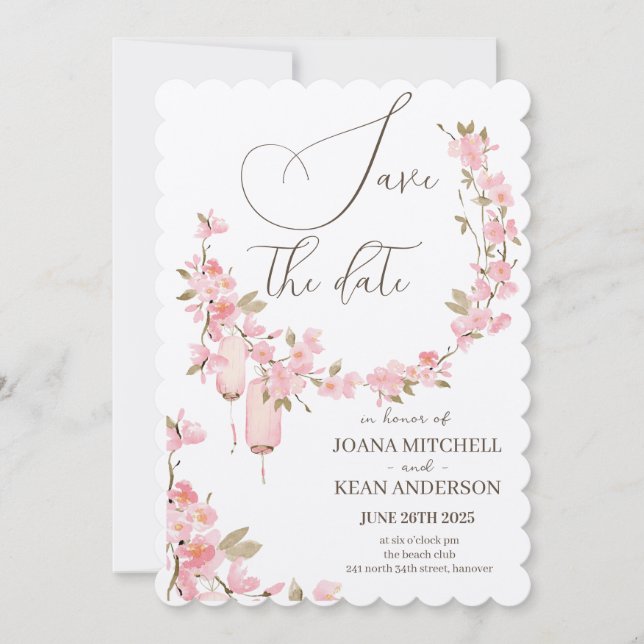 Romantic Pink Flower Save the Date Invitation (Front)