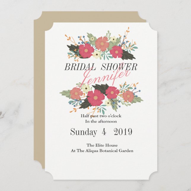 Romantic pink flowers bouquet bride wedding invita invitation (Front/Back)