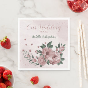 romantic pink flowers & green leaves napkin