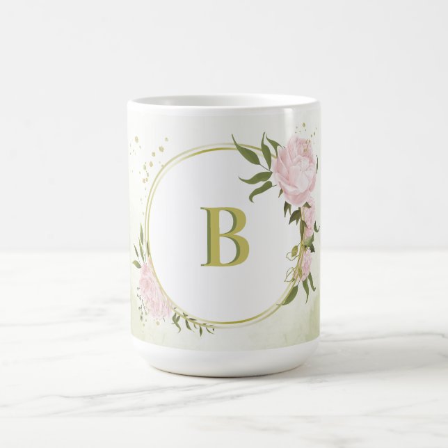 romantic pink flowers greenery coffee mug (Center)