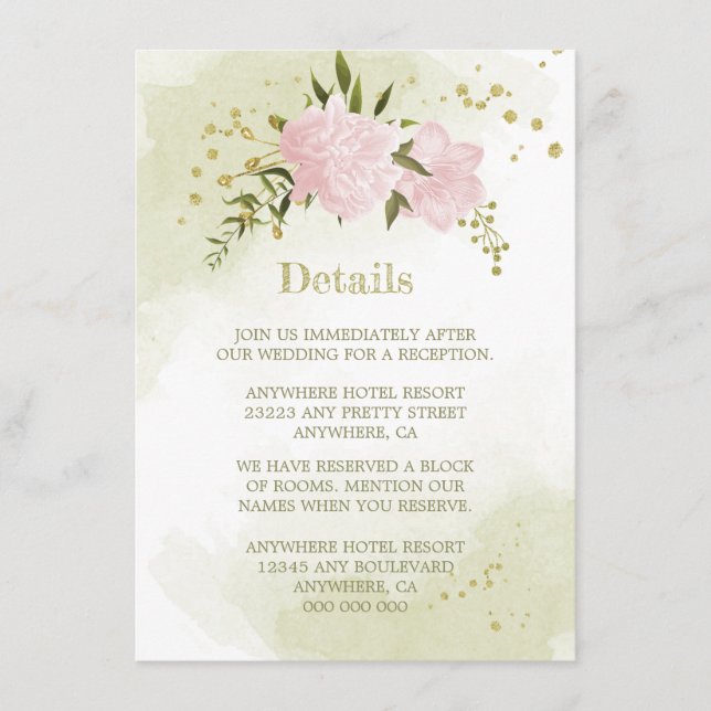 romantic pink flowers greenery details enclosure card (Front)