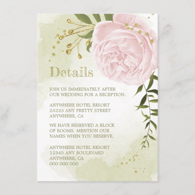 romantic pink flowers greenery details enclosure card (Front)
