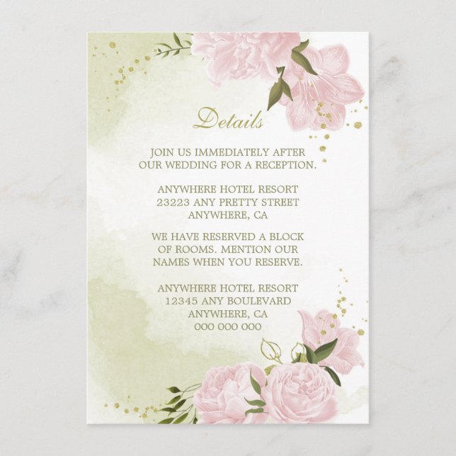 romantic pink flowers greenery details enclosure card (Front)