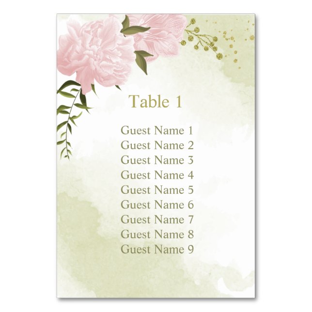 Romantic pink flowers greenery seating chart table number (Front)