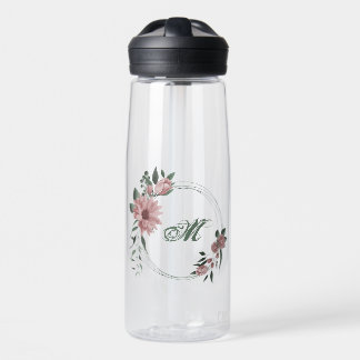 romantic pink flowers greenery water bottle