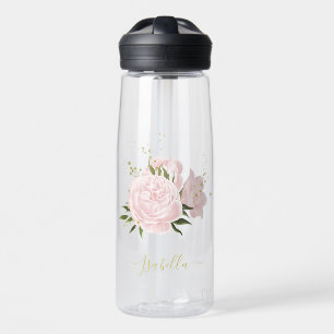 romantic pink flowers greenery water bottle