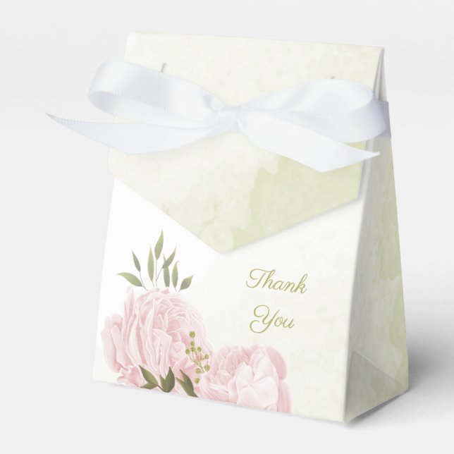 romantic pink flowers with green leaves wedding favour box (Front Side)