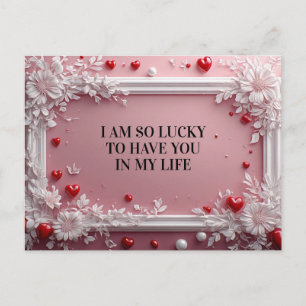 Romantic Pink Frame With White Floral Corners Holiday Postcard