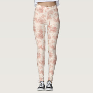 Romantic Pink French Toile Countryside Pattern (2) Leggings