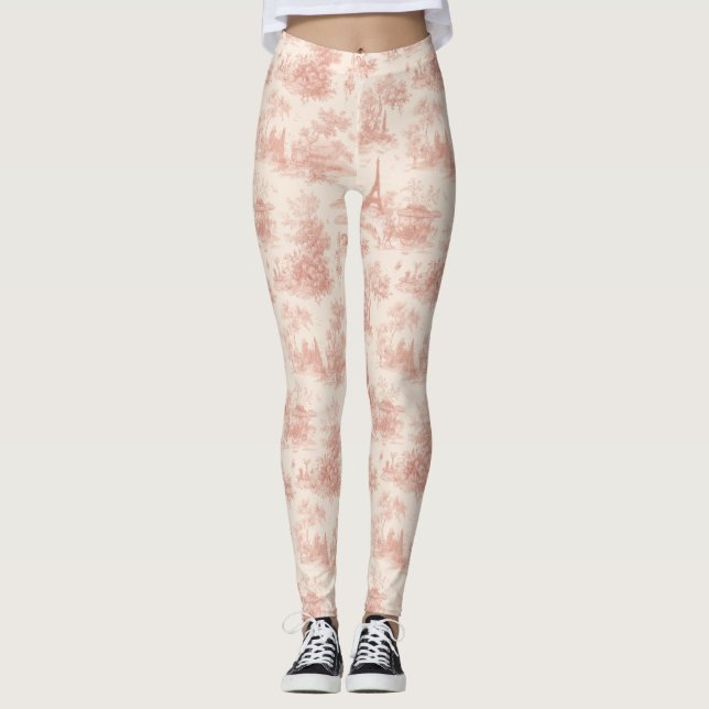 Romantic Pink French Toile Countryside Pattern (2) Leggings (Front)