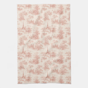 Romantic Pink French Toile Countryside Pattern (2) Tea Towel