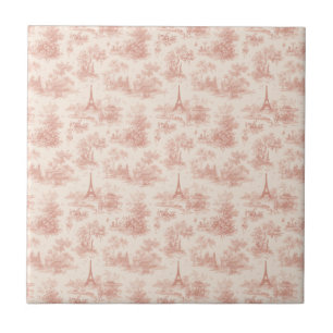 Romantic Pink French Toile Countryside Pattern (2) Tile