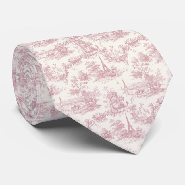 Romantic Pink French Toile Countryside Pattern (3) Tie (Rolled)