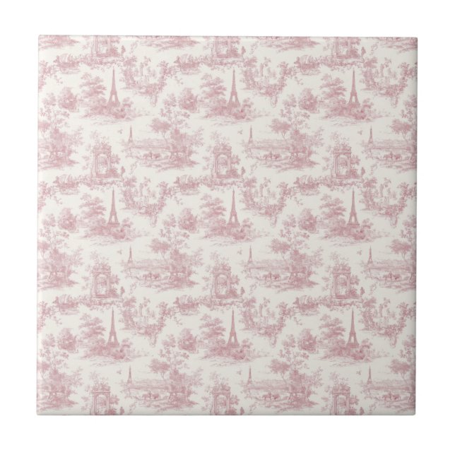 Romantic Pink French Toile Countryside Pattern (3) Tile (Front)