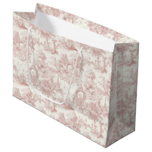 Romantic Pink French Toile Countryside Pattern (5) Large Gift Bag