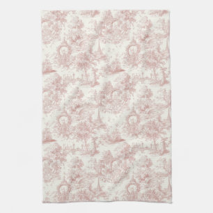 Romantic Pink French Toile Countryside Pattern (5) Tea Towel