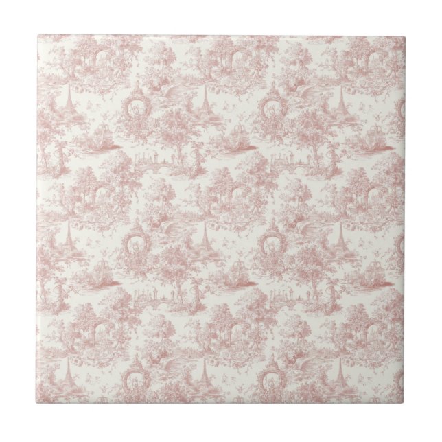 Romantic Pink French Toile Countryside Pattern (5) Tile (Front)
