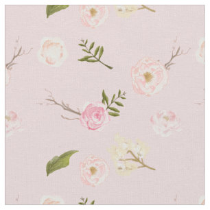 Romantic Pink Garden Watercolor Floral Fabric