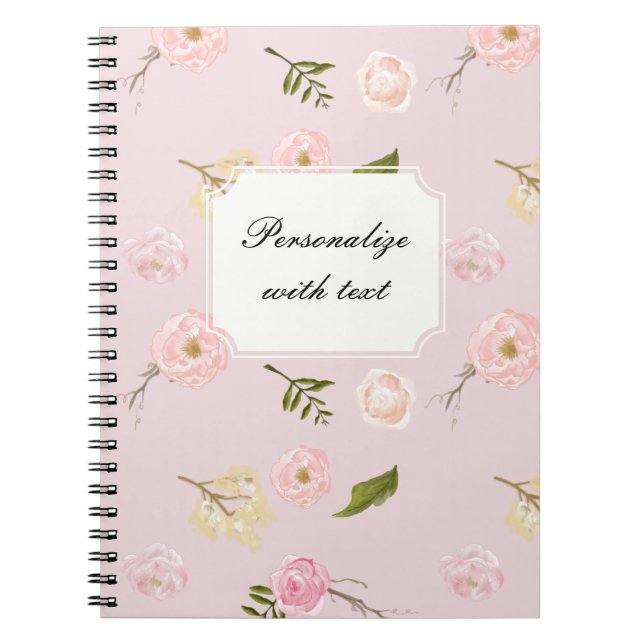 Romantic Pink Garden Watercolor Floral Notebook (Front)