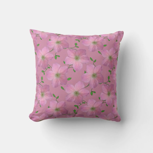 Romantic Pink Geranium Flower on any Colour Cushion (Front)