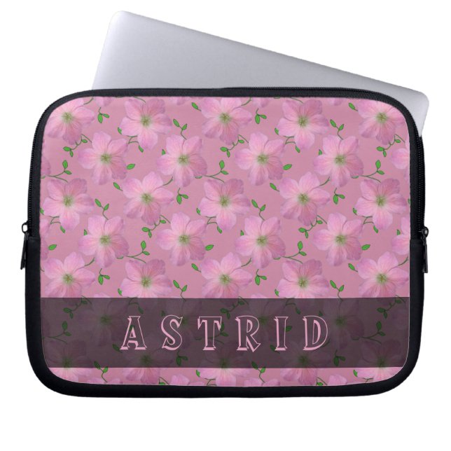 Romantic Pink Geranium Flowers any Text any Colour Laptop Sleeve (Front)