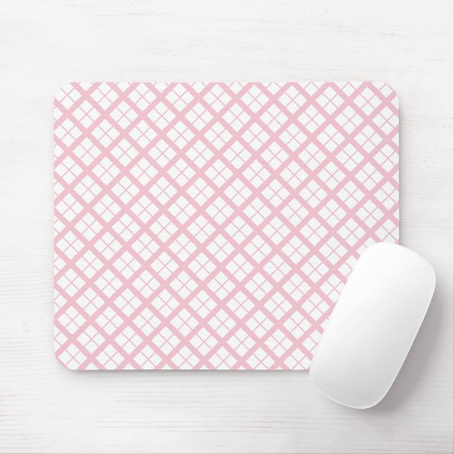 Romantic Pink Gingham Desk Mouse Pad (With Mouse)