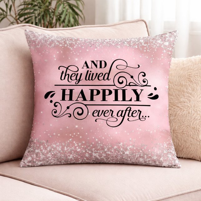 Romantic Pink Glitter Wedding Love Quote Cushion (Creator Uploaded)