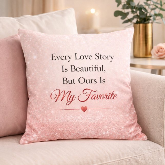 Romantic Pink Glittered Wedding Quote  Cushion (Creator Uploaded)