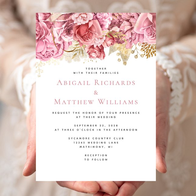 Romantic Pink Gold Floral Wedding Invitation (Creator Uploaded)