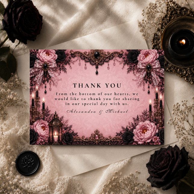 Romantic Pink Goth Wedding Thank You Card (Creator Uploaded)