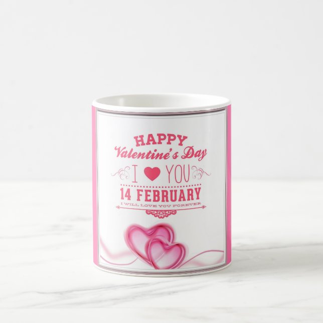 Romantic Pink Happy Valentines Day Coffee Mug (Center)