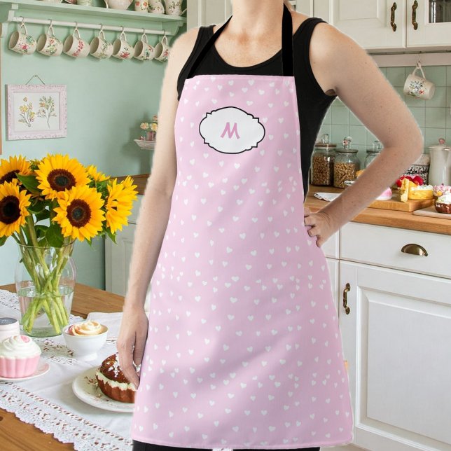 Romantic Pink Heart Apron with Initial (Creator Uploaded)