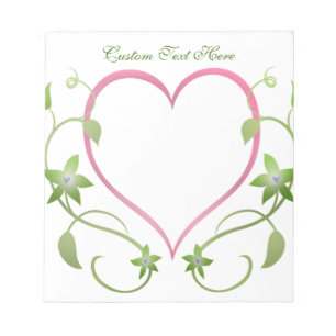 Romantic Pink Heart Green Vines Elegant Wedding Notepad