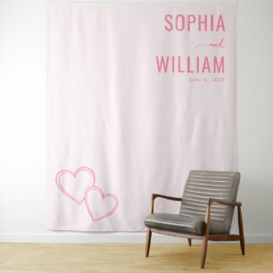 Romantic Pink Heart Outline Tapestry