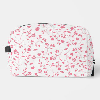 Romantic Pink Heart Vines White Pattern Dopp Kit